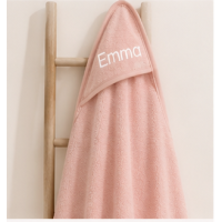 Zachte badcape met naam - kleur blush 100x100